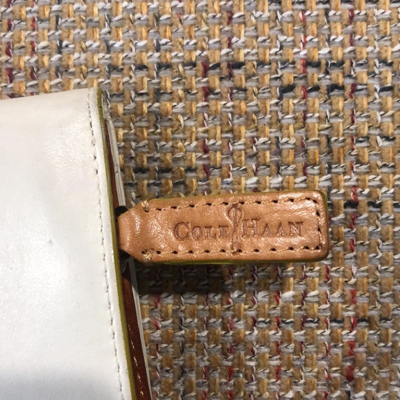 COLE HAAN Ivory Calfskin & Vachetta Leather Long Bifold Wallet Turquoise Lining - Picture 5 of 17